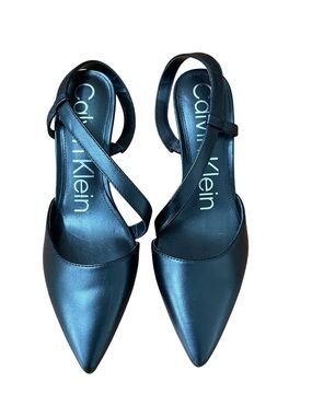 Calvin Klein Black Pointed Slingback Heels with Cross Strap
